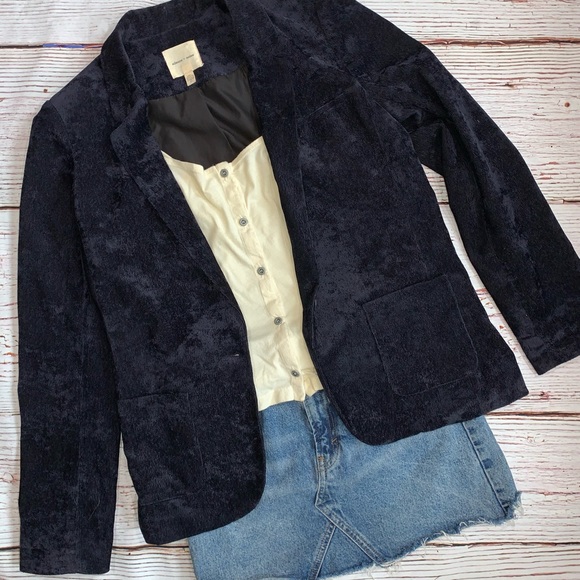UO Silence + Noise Velvet Blazer Blue M - Picture 7 of 8